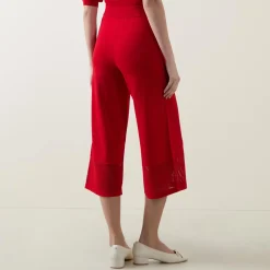 Hot Mesh Panel Wide Leg Cropped Trousers Women Trousers & Shorts