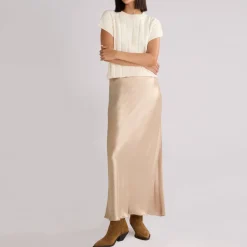 Online Metallic Bias-Cut Skirt Women Skirts