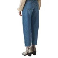 Mid Wash Barrel Leg Jeans Women Denim
