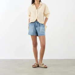 Mid-Rise Straight Denim Shorts Women Denim|Trousers & Shorts