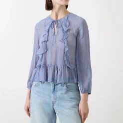 Online Mikaela Tie-Front Ruffled Blouse Women Tops