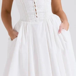 Outlet Milia Broderie Anglais Flared Dress Women Dresses