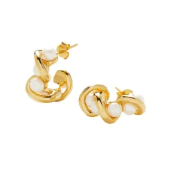 Clearance Molten Pearl Twisted Mini Double Hoop Earrings Women Earrings
