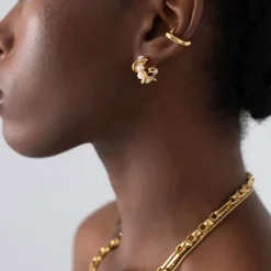 Clearance Molten Pearl Twisted Mini Double Hoop Earrings Women Earrings