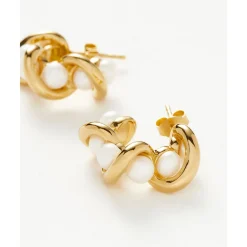 Clearance Molten Pearl Twisted Mini Double Hoop Earrings Women Earrings