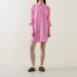 Clearance Monogram Logo Striped Night Dress Women Sleepwear