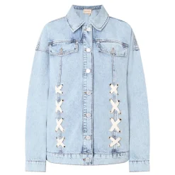 Outlet Moon Lace-Up Denim Jacket Women Coats & Jackets