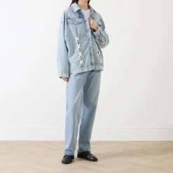Outlet Moon Lace-Up Denim Jacket Women Coats & Jackets