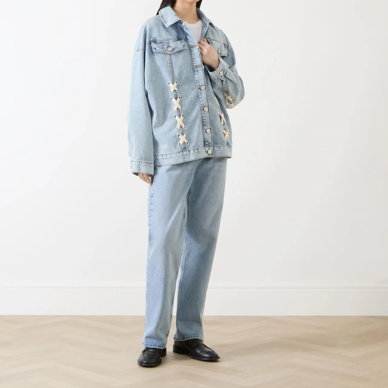 Outlet Moon Lace-Up Denim Jacket Women Coats & Jackets