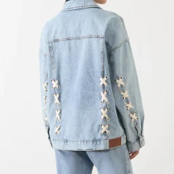 Outlet Moon Lace-Up Denim Jacket Women Coats & Jackets