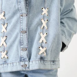 Outlet Moon Lace-Up Denim Jacket Women Coats & Jackets