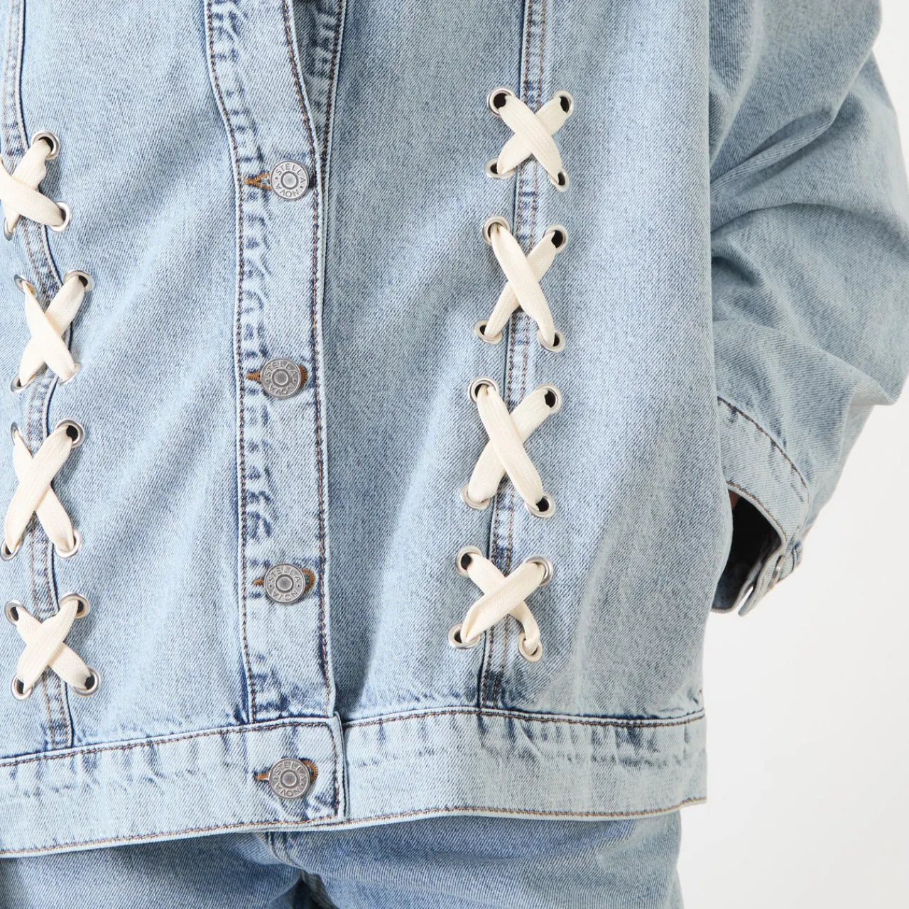 Outlet Moon Lace-Up Denim Jacket Women Coats & Jackets