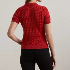 Natrissa Cable Knit Polo Shirt Women Tops