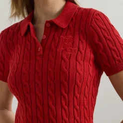 Natrissa Cable Knit Polo Shirt Women Tops