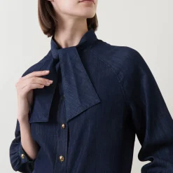 Sale Neck-Tie Denim Blouse Women Tops