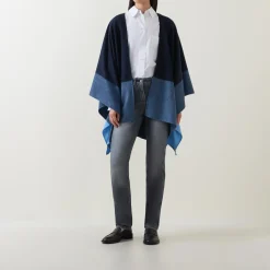 Best Ombré Stripe Cape Women Coats & Jackets