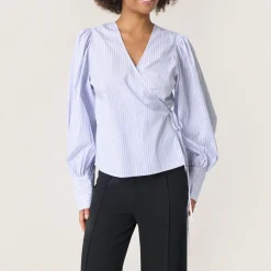 Best Oriana Striped Wrap Blouse Women Tops