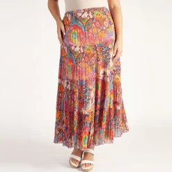 Paisley Pleated Skirt Women Skirts