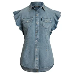 Hot Palmancee Flutter Denim Shirt Women Tops