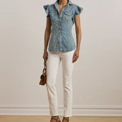 Hot Palmancee Flutter Denim Shirt Women Tops