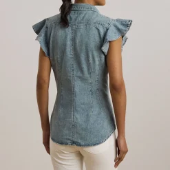 Hot Palmancee Flutter Denim Shirt Women Tops