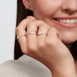 Online Pearl With White Stones Ring Women Rings