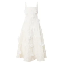 Hot Petunia Flower Appliqué Flared Dress Women Dresses|Occasion Dressing