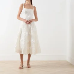 Hot Petunia Flower Appliqué Flared Dress Women Dresses|Occasion Dressing