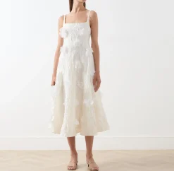 Hot Petunia Flower Appliqué Flared Dress Women Dresses|Occasion Dressing