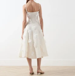 Hot Petunia Flower Appliqué Flared Dress Women Dresses|Occasion Dressing