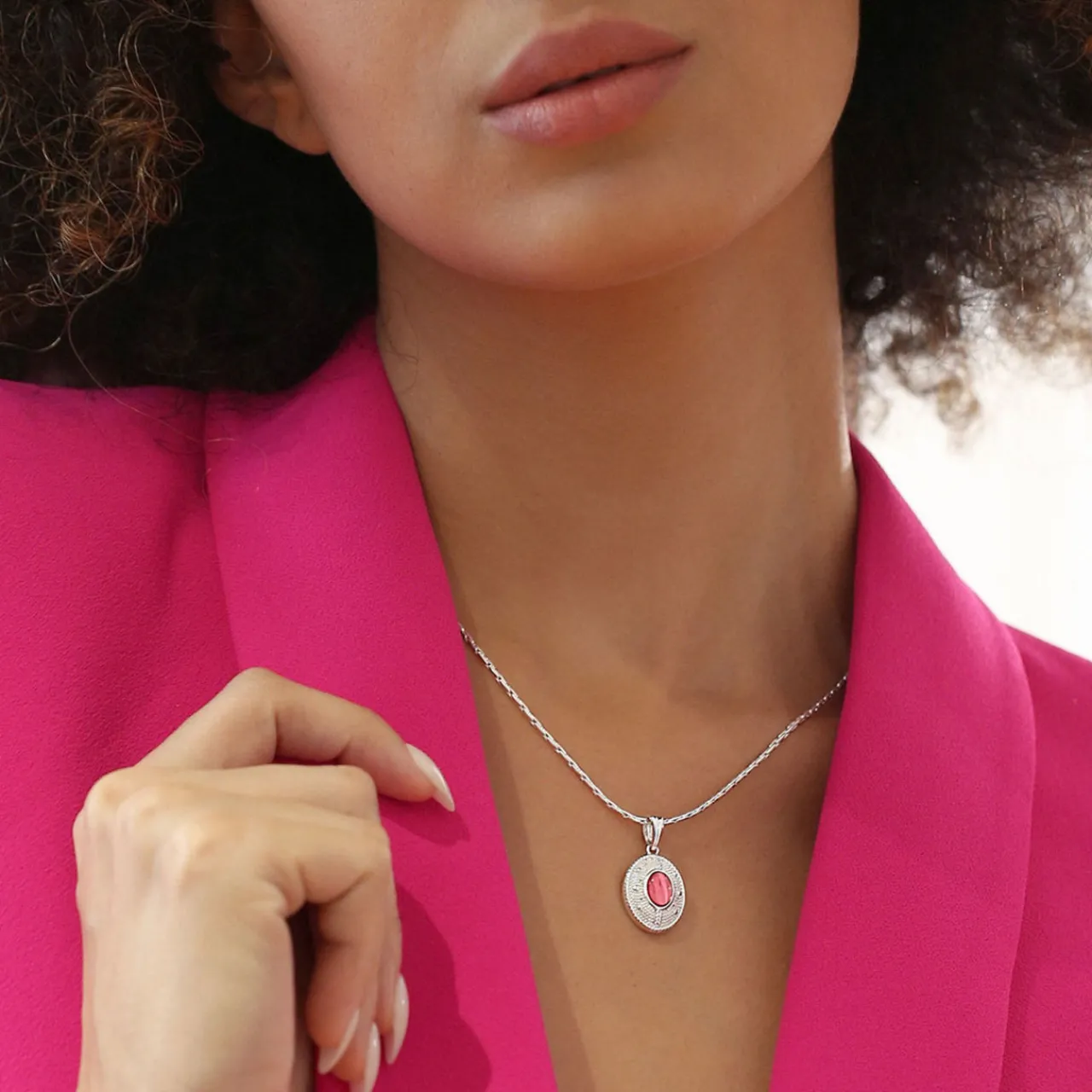 New Pink Stone Pendant Necklace Women Necklaces