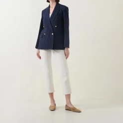 Sale Pinstripe Double-Breasted Blazer Women Coats & Jackets
