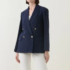 Sale Pinstripe Double-Breasted Blazer Women Coats & Jackets