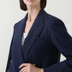 Sale Pinstripe Double-Breasted Blazer Women Coats & Jackets
