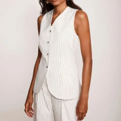 Pinstripe Single-Breasted Waistcoat Women Coats & Jackets