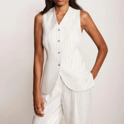 Pinstripe Single-Breasted Waistcoat Women Coats & Jackets