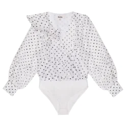 Outlet Polka Dot Frill Detail Bodysuit Women Tops