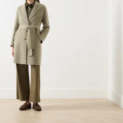 Discount Polka Single-Breasted Belted Coat Women Coats & Jackets