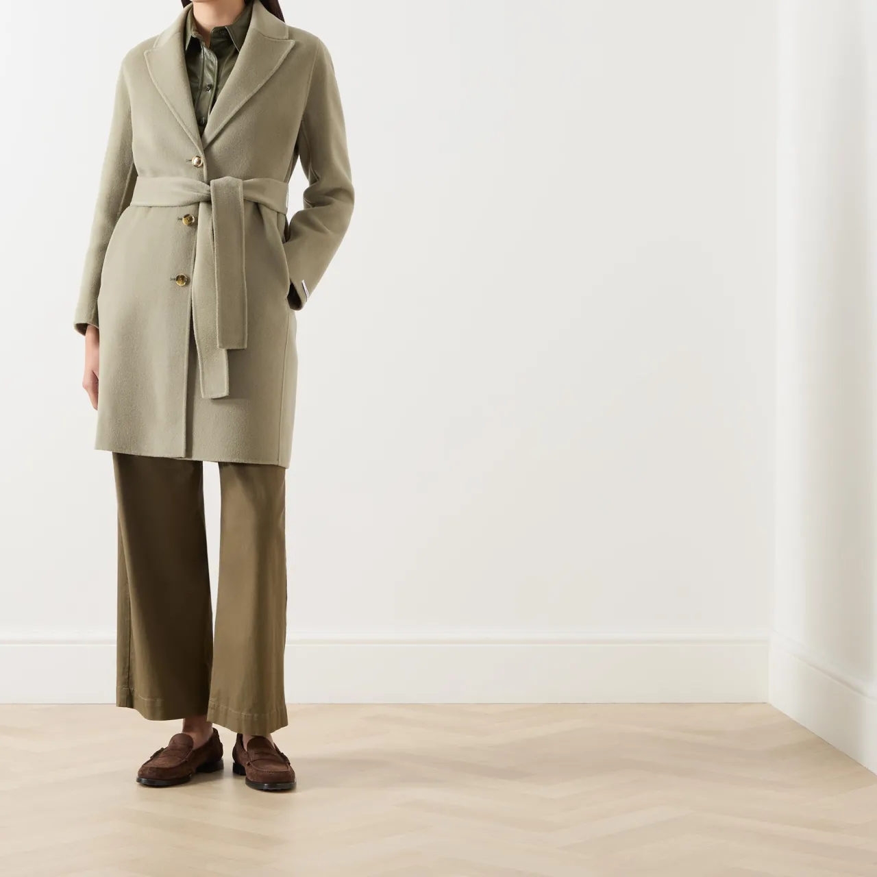 Discount Polka Single-Breasted Belted Coat Women Coats & Jackets