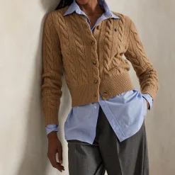 Outlet Polo Player Logo Cable Knit Cardigan Women Sweaters & Cardigans