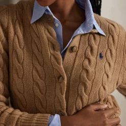 Outlet Polo Player Logo Cable Knit Cardigan Women Sweaters & Cardigans