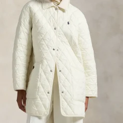 New Polo Player Logo Diamond Quilted Jacket Women Coats & Jackets