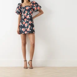 Poppy Puff-Sleeve Floral Mini Shift Dress Women Dresses