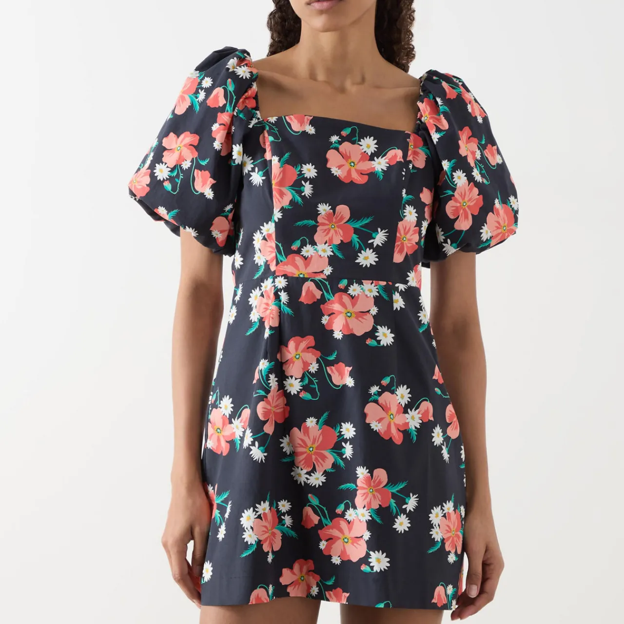 Poppy Puff-Sleeve Floral Mini Shift Dress Women Dresses