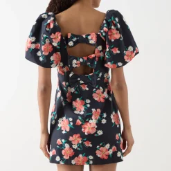 Poppy Puff-Sleeve Floral Mini Shift Dress Women Dresses