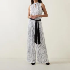 Online Printed Tie-Fastening Wide Leg Trousers Women Trousers & Shorts
