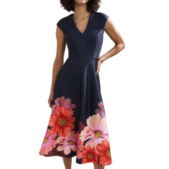 Clearance Rakhi Floral Scuba Flared Dress Women Dresses
