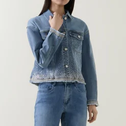 Clearance Raw Edge Embellished Denim Jacket Women Coats & Jackets