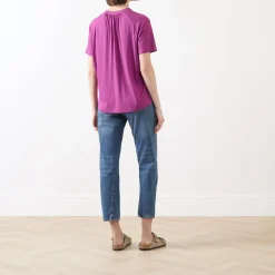Relaxed Half-Buttoned Blouse Women Tops