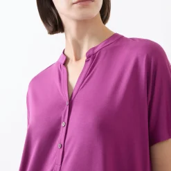 Relaxed Half-Buttoned Blouse Women Tops